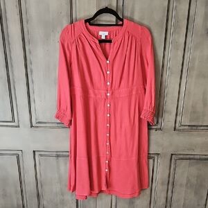 J. Jill Coral Linen-Blend Long Sleeve Dress -Small
